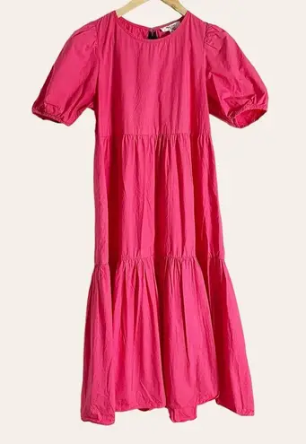 Peter Som Pink Puff Sleeve Tiered Puff Sleeve Poplin Midi Dress Size 4