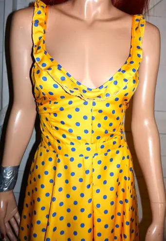 ChicMe Orange Blue Ruffle Polka Dot Maxi Dress L