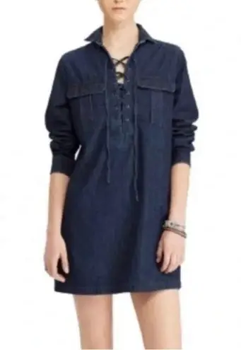 Denim & Supply Ralph Lauren Lace Up Denim Mini Dress (M) Dark Wash 100% Cotton Blue Size M