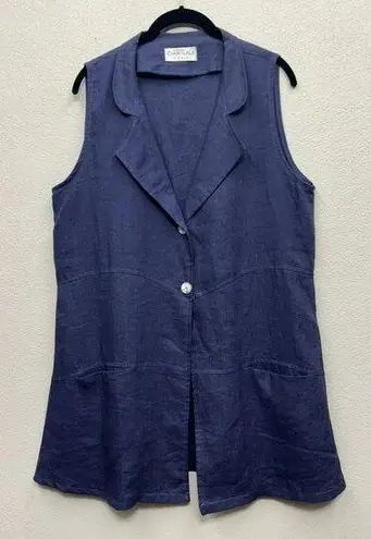 Eva Tralala Paris 100% Linen Top Large Lagenlook Lagom SleevelessMinimal Blue