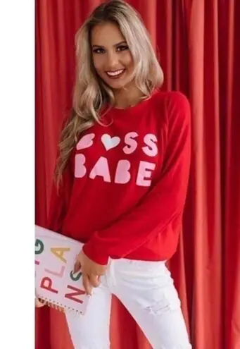 Trendy Boss Babe Oversized Sweatshirt Red Size M
