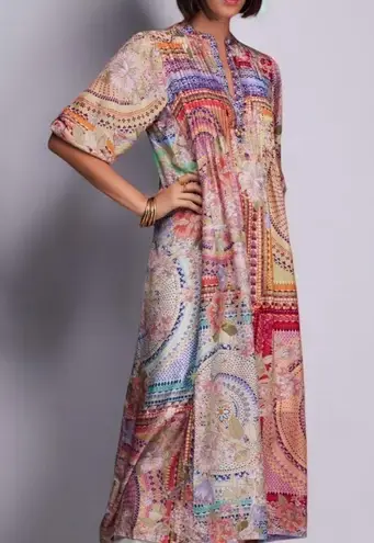 Johnny Was silk Garden Mosaic Tile Britta Floral Midi-Dress NWT