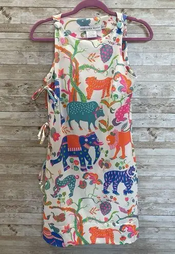 Gretchen Scott Womens XS Dress White Bougie Neon Animal AOP Classic Button Strap Pink