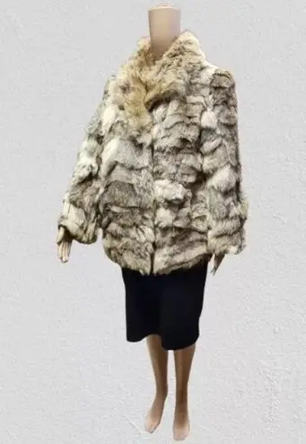 Vintage 100% Genuine Coyote Fur Heavyweight Jacket With Rabbit Fur Collar Brown Size M