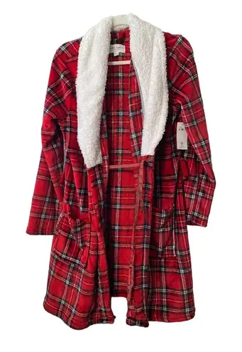 Laura Ashley New Plaid Christmas winter Bath robe Sz S/M - missing belt