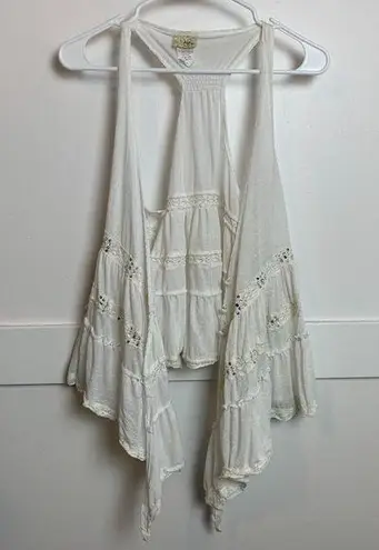 Daytrip  White Beaded Draped Sleeveless Vest