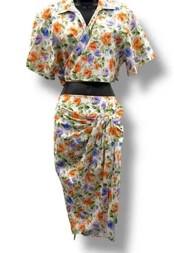 Giuseppe di Morabito Two Piece Set White Purple Orange Floral Crop Top Skirt NEW Size 2