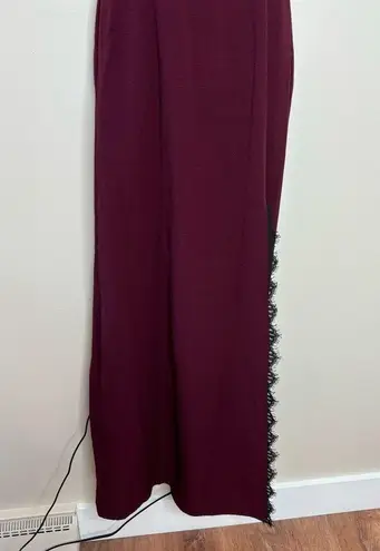 WAYF  The Mia Lace Trim Front Slit Gown In Cabernet red burgundy black size XS