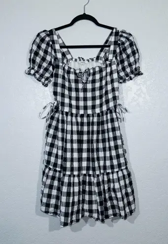 Madewell New  Black & White Gingham Square-Neck Tiered Mini Dress Size XS