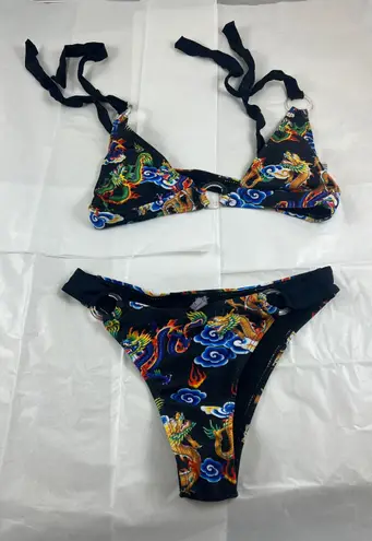 LG Printed Dragon New Bikini Set Black