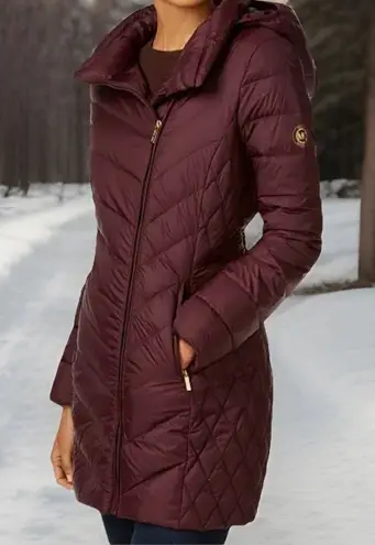 MICHAEL MICHAEL KORS Women's Quilted Down Packable Hooded Wine Puffer Coat Sz: M Size M