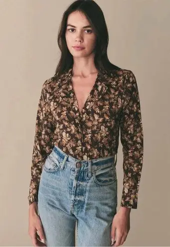 NWT Doen Sheila Button Shirt Top Blouse Fern Grove Floral XS Brown