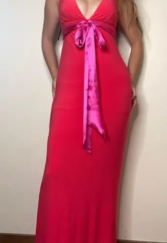 Y2K Flip Red & Pink Formal Bow Long Dress Size 2 Prom Barbie