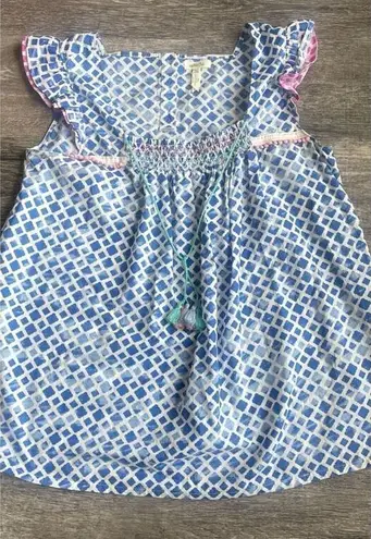 Matilda Jane Smocked Geometric Flutter Sleeve Top Size XL Cotton Summer