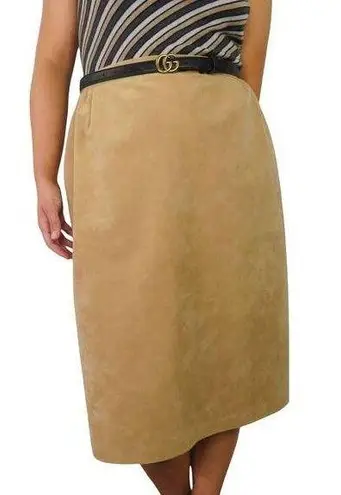Vintage Lilli Ann Collections Union Made Tan High Rise Tan Suede Midi Skirt 29"