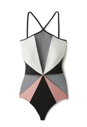 PatBO Colorblock Halter One Piece in Black white Small New Womens Swimsuit