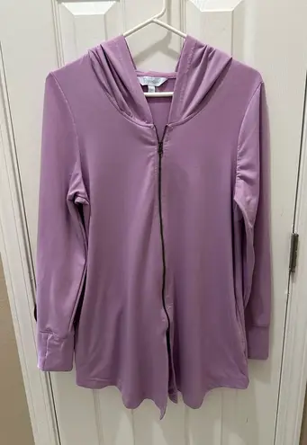 PAJAMAGRAM Lavender zip up hooded night shirt size Large Purple - Image 1