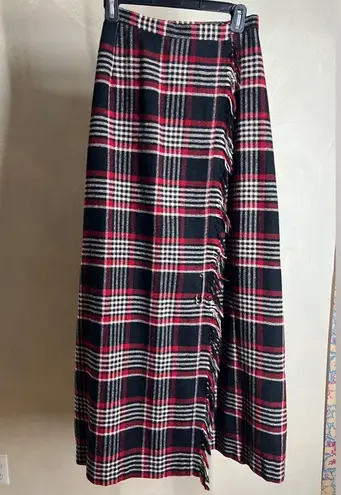 Vintage Red & Black Plaid Maxi Fringe Skirt|Emily M|Size:9/10|cottagecore|70s Size undefined
