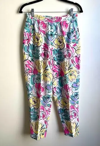Esprit Vintage 80s Linen/Rayon Tapered Floral Pleated Pants Made in Italy Small