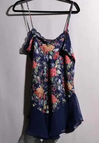 Sedu Fine Lingerie Blue Floral Slip Mini Dress Lace Fairy Whimsigoth Y2K Satin M Size M