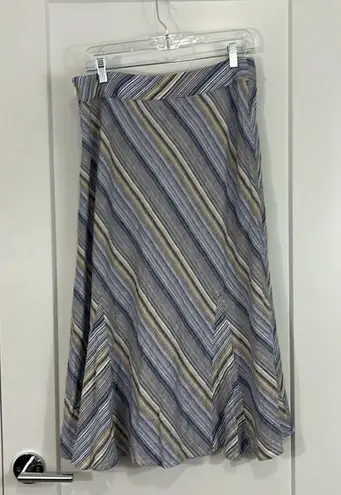 JM Collection  Size 12 Blue, Yellow Linen Chevron Stripe Midi Skirt