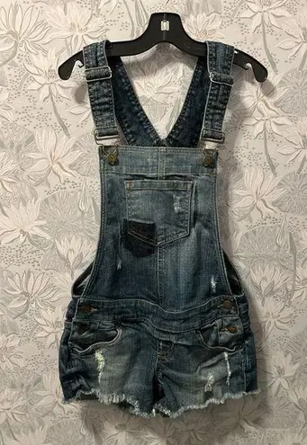 Guess  shortalls XS stretchy distressed denim overall booty shorts