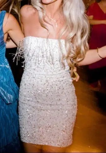 Retrofête NWT Retrofete CASSANDRA SEQUIN FRINGE White DRESS