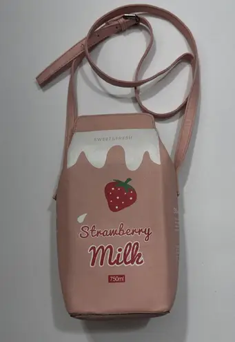 STRAWBERRY MILK Carton Purse Bag Tote Crossbody Shoulder Pink Strap White Pastel