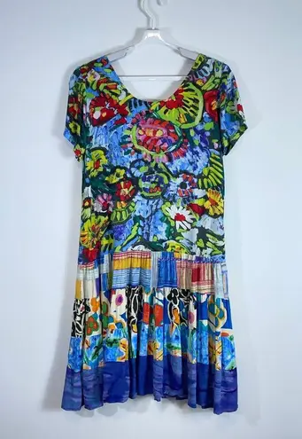 Jams World Vintage Floral Pasa Pasta Scoop Neck Tiered Dress Artsy Size Medium