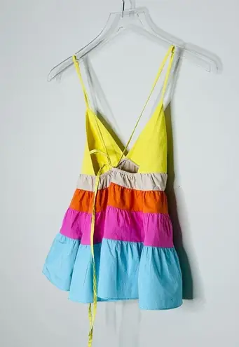 STAUD Olympia Tiered Cami Halter Colorblock Cotton Tank Top Shirt Blouse Size S