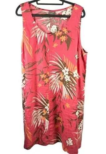 J Jill Linen XL Floral Print Sleeveless Dress Pink Tropical Beach Casual Coastal