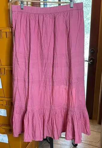 Avenue 100% Cotton Pink Strawberry Flowing Crinkled Maxi Skirt Size 2X 18/20