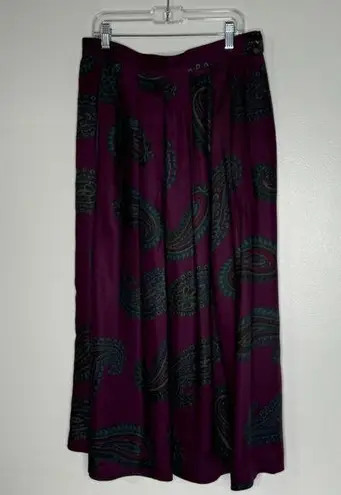 Vintage J.G. Hooks Square Paisley Long Purple And Green Pleated Skirt Size 14