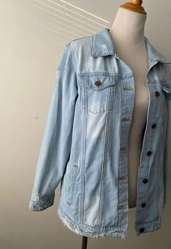 MONO B Oversized Denim Jean Jacket Distressed Cotton Women’s Size M Size M