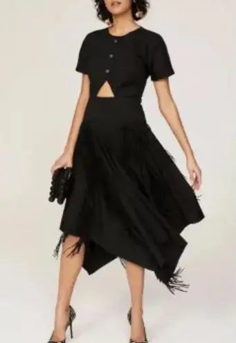 BIBHU MOHAPATRA Black Mid Cutout Fringe Detail Western Midi Dress size 8