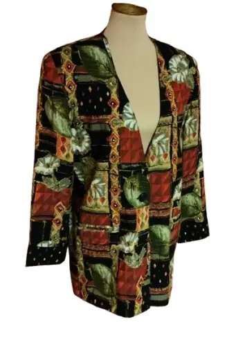 Vtg 80s bright colorful patchwork and floral blazer Size 14