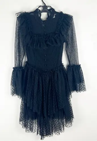 SANDRA MANSOUR x H&M Black Polka Dot Lace Trim Tulle Skirt Sheer Dress Small