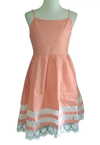 Esley Peach Cotton White Lace Detail ModCloth A Line Fit & Flare Sundress Medium