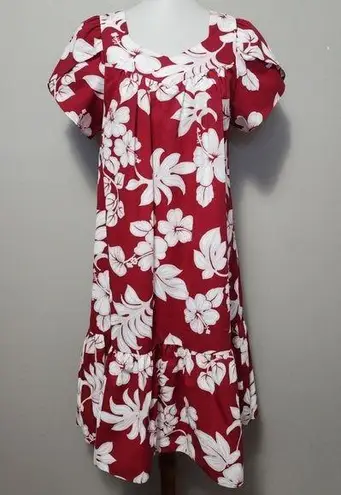 Hawaii Creations Crimson Aloha Tropical Floral Smock Dress Size Small