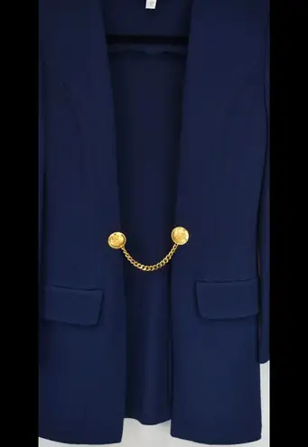 St. John Santana Knit Striped Vest + Jacket Navy Gold Button + Gold Chain Sz 12