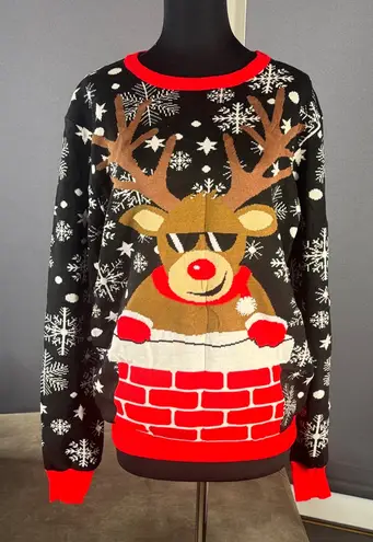 Adult Unisex Black Christmas Ugly Sweater Cool Reindeer Size L NWOT Size L