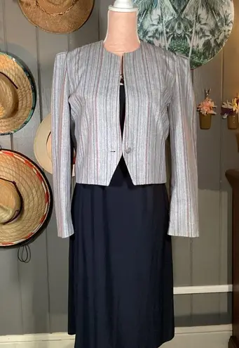 70’s Gray and Red Varied Pinstripes Blazer with Cropped Design Medium Wool Blend