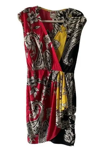 Yoana Baraschi Womens Size 2 Multicolor Paisley Abstract Surplice Ruched Dress