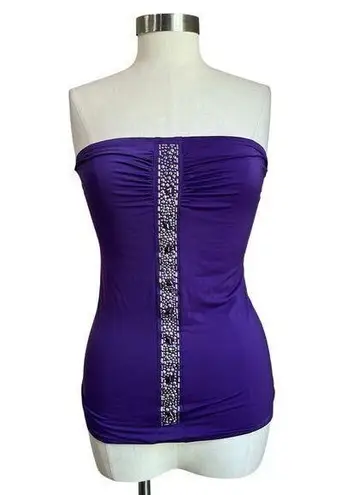 Y2K Vintage DEB Purple Strapless Bejeweled Center Blouse Size Large