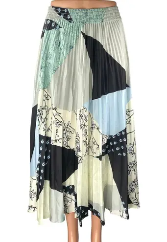 Club Monaco Multicolor Geometric Print Elastic Waist Pleated Midi A-Line Skirt S