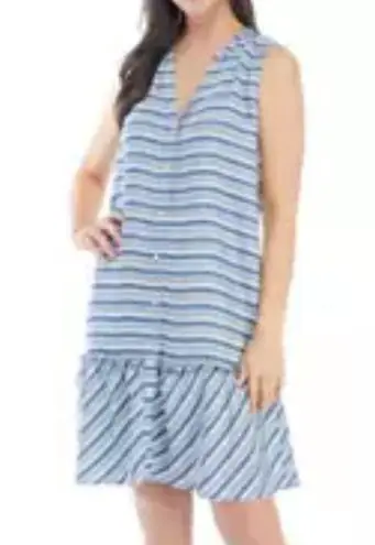 Sharagano Sharango Blue & White Striped Sleeveless Tencel® Peplum Dress Size Small
