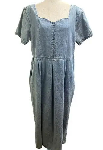 Erika Vintage Denim Maxi Dress 90's Flower Buttons XL