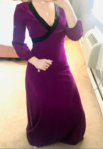 Badgley Mischka purple beaded trim maxi dress