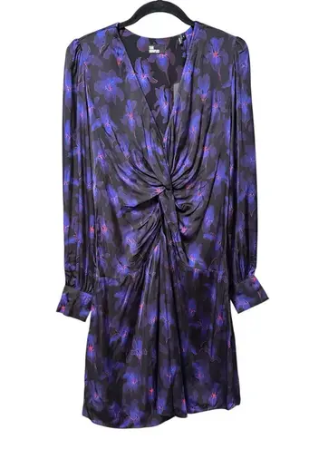 The Kooples Iris Floral Twist Knot Mini Dress Purple Black NWT Size 2