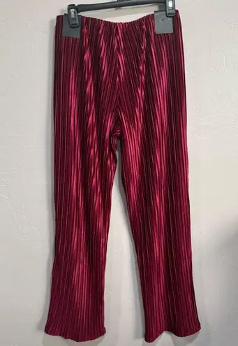 Alfani Womens Velvet Pleated Wide Leg Pants Red Small